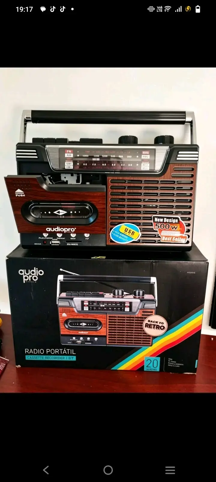 Radio portátil retro Audipro con USB y cassette