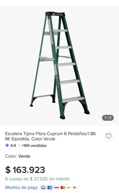 Escalera tijera fibra Cuprum 6 peldaños verde - miniatura 3
