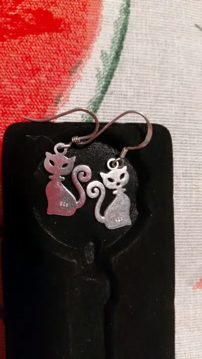 Aros de plata 925 diseño de gato - miniatura 1