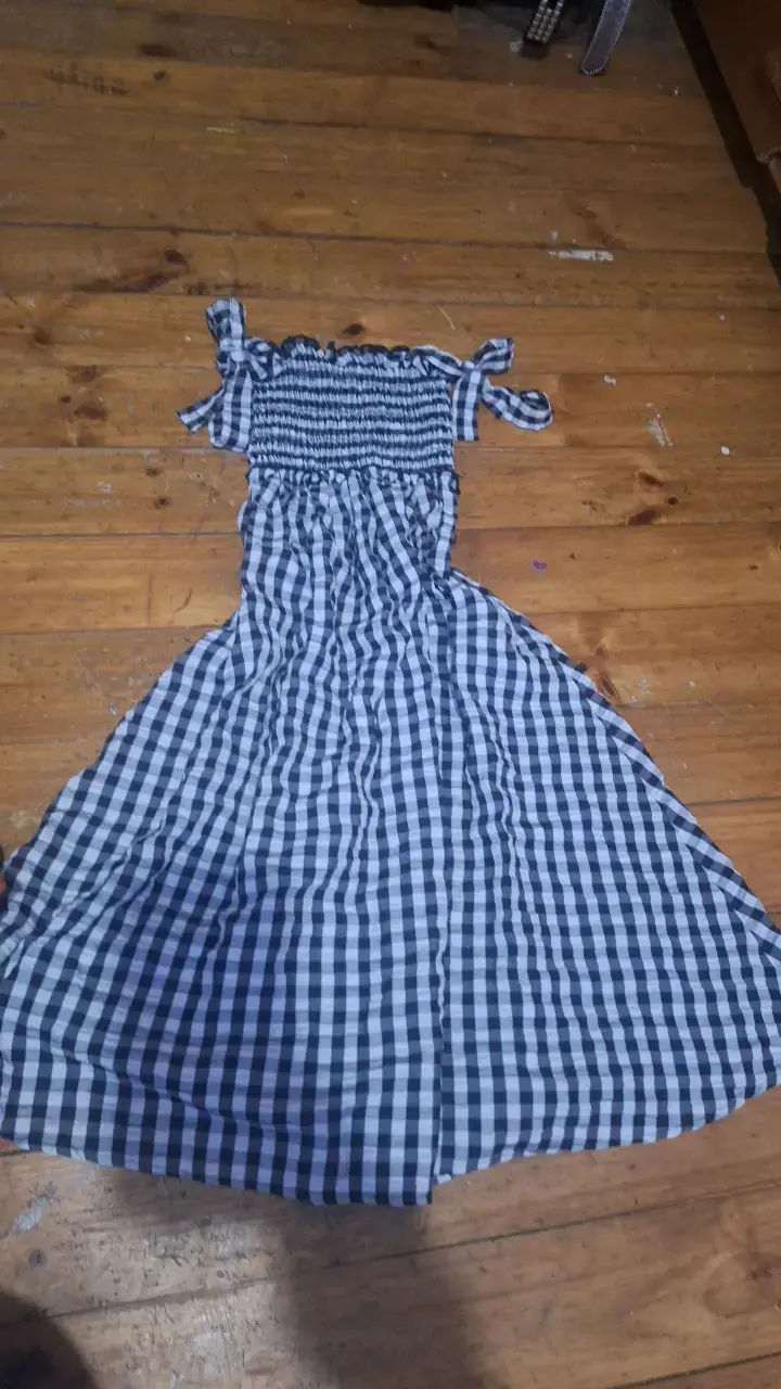 Vestido largo de cuadros vichy azul y blanco