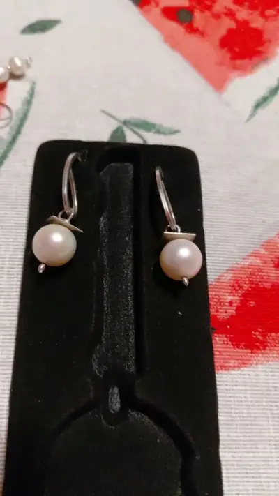Aros de plata con perlas elegantes - miniatura 2