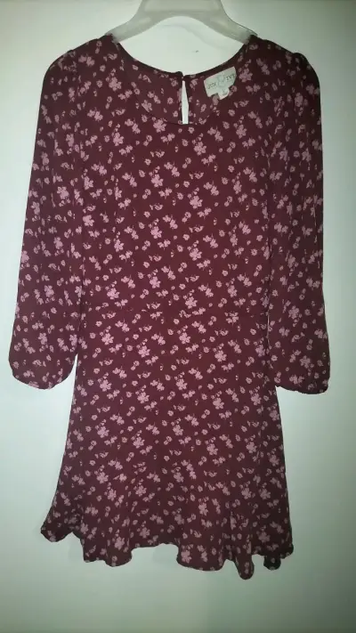 Vestido floreado burdeos manga 3/4 - miniatura 1