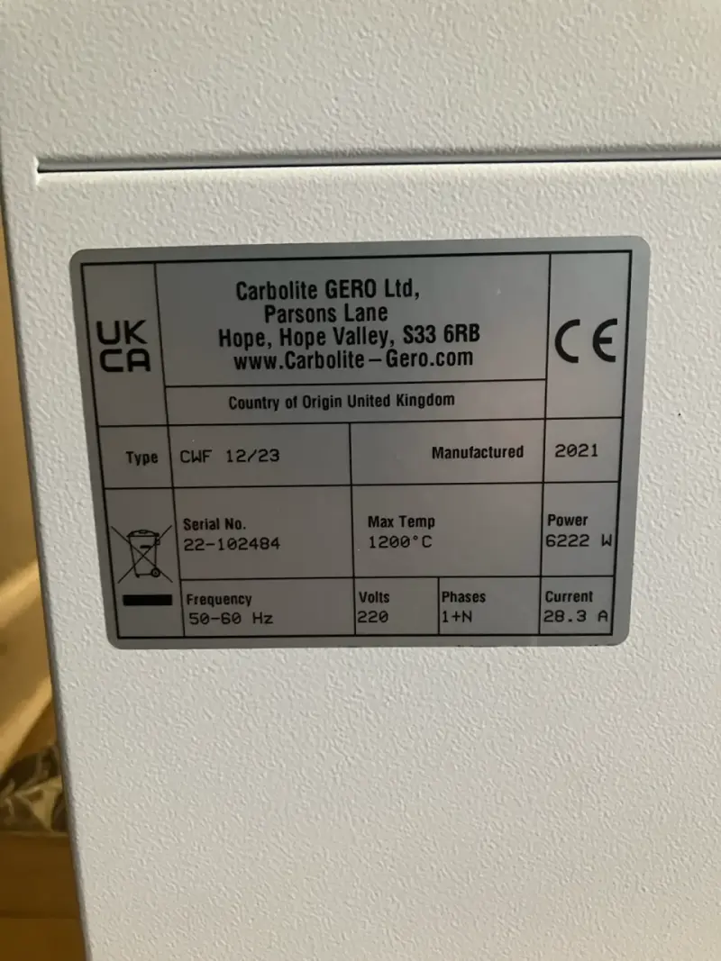 Horno Mufla Carbolite CFW 1200 modelo 12/23 - 2