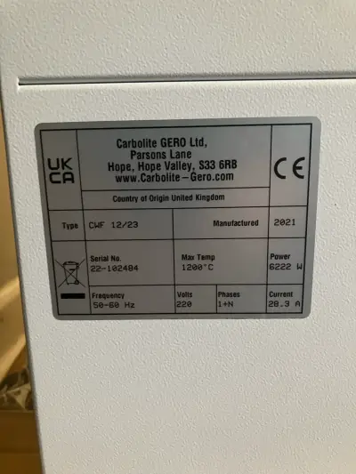 Horno Mufla Carbolite CFW 1200 modelo 12/23 - miniatura 2