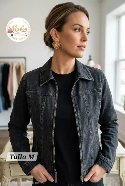 Chaqueta de mezclilla negra para mujer talla M - miniatura 1