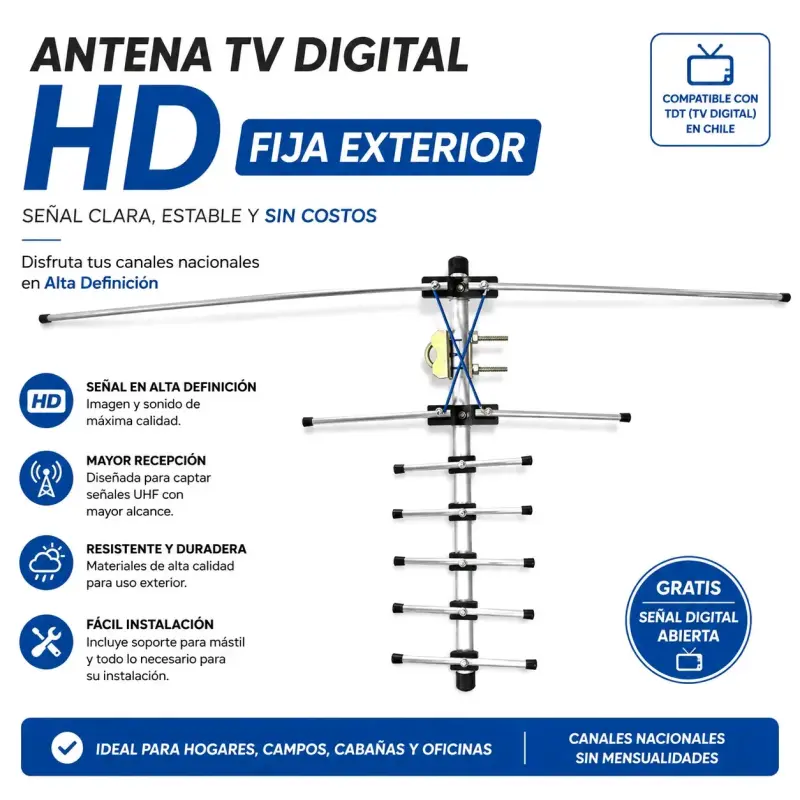 Antena TV Digital HD Fija Exterior Alta Definición - 1