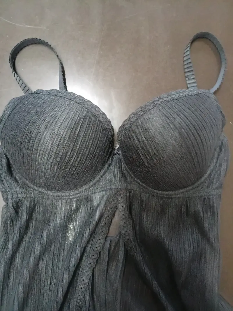 Baby doll negro con encaje y copas - 2