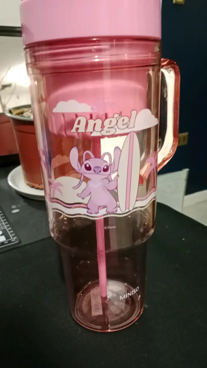 Vaso con tapa y bombilla Angel Disney - 1