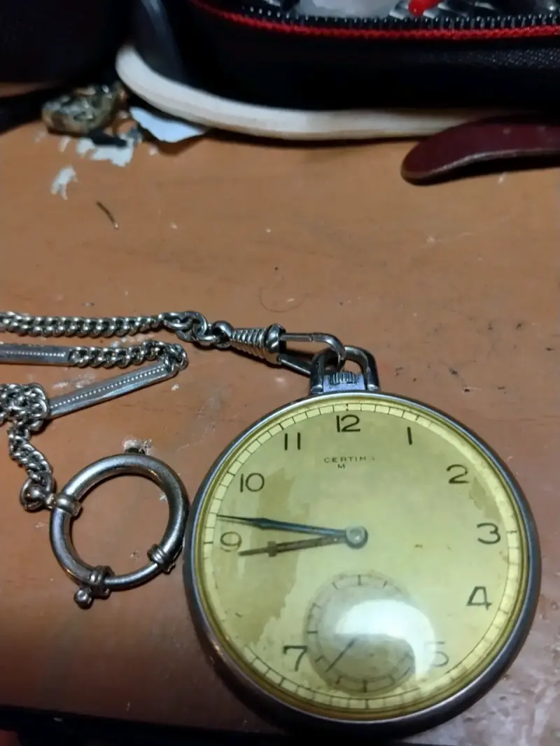 Reloj de bolsillo Certina vintage con cadena - 1