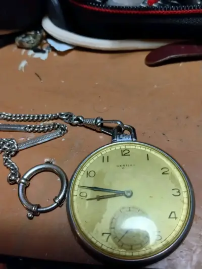 Reloj de bolsillo Certina vintage con cadena - miniatura 1