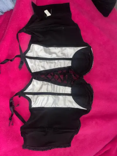 Corset negro y plateado con encaje floral - miniatura 2