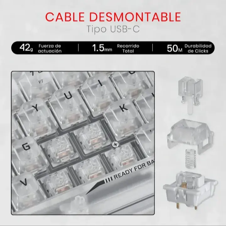 Teclado Gamer Redragon Fizz Rgb K617ct Transparent - 3