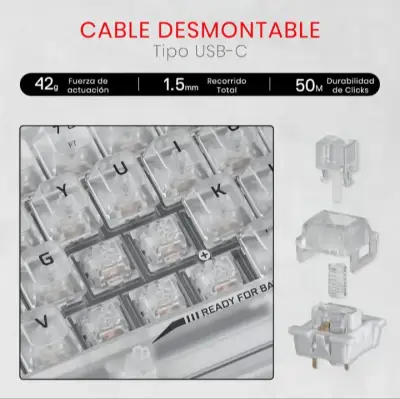 Teclado Gamer Redragon Fizz Rgb K617ct Transparent - miniatura 3