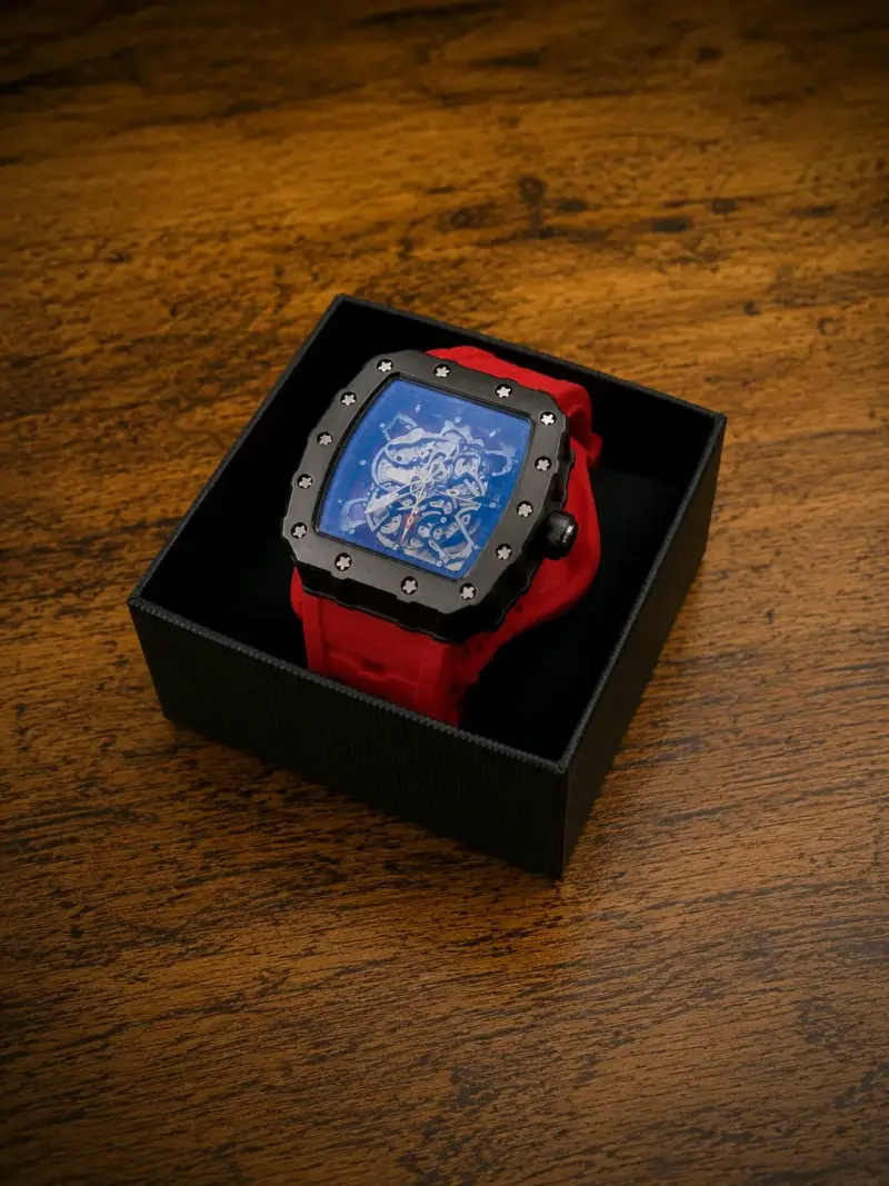 Reloj de lujo Richard Mille con correa roja y dise