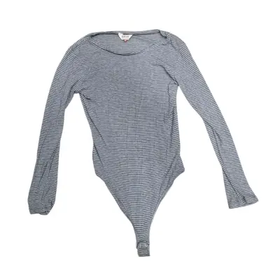 Body de rayas gris manga larga para mujer - miniatura 1