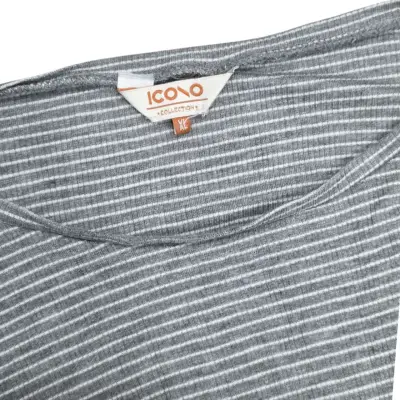 Body de rayas gris manga larga para mujer - miniatura 2