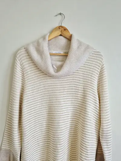 Suéter CK de lana beige con cuello alto - miniatura 2