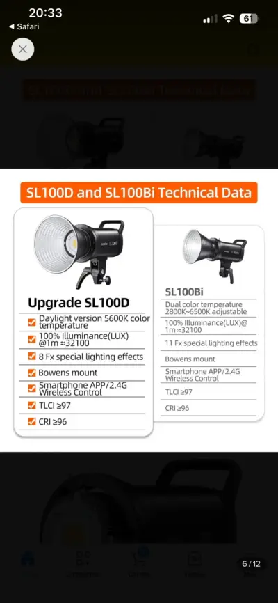 Luz de Video Godox SL100D con Accesorios - miniatura 2