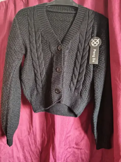 Cárdigan de lana negro con diseño trenzado Peng Da - miniatura 1