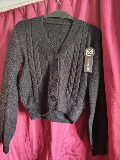 Cárdigan de lana negro con diseño trenzado Peng Da - miniatura 2