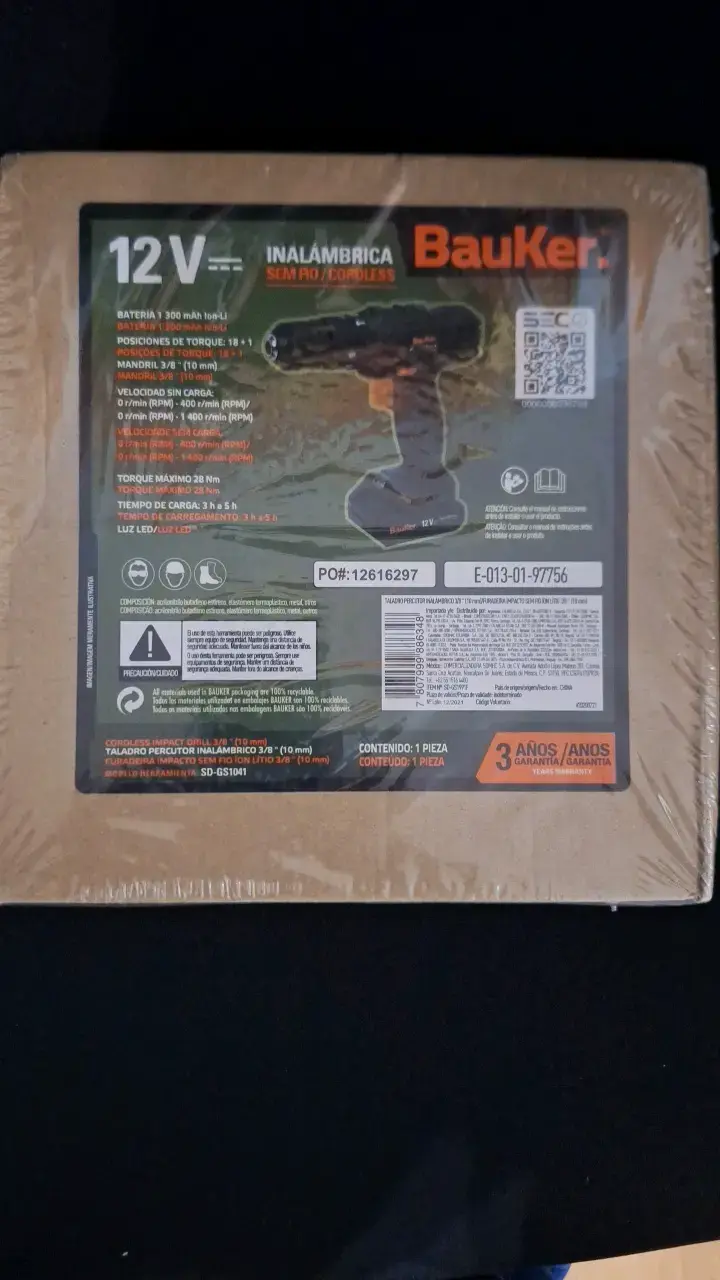 Taladro percutor inalámbrico Bauker 12V