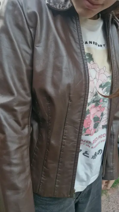 Chaqueta de cuero natural marrón para mujer - miniatura 1