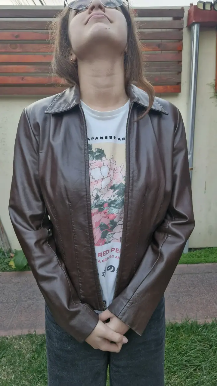 Chaqueta de cuero natural marrón para mujer - 2