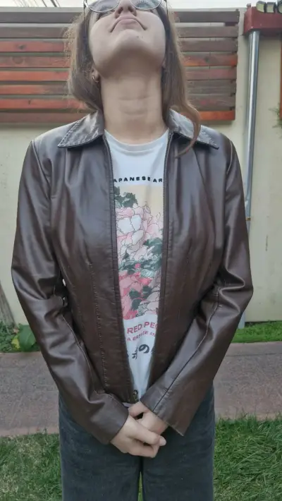 Chaqueta de cuero natural marrón para mujer - miniatura 2