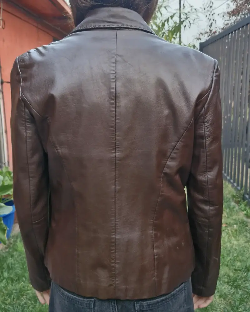 Chaqueta de cuero natural marrón para mujer - 3