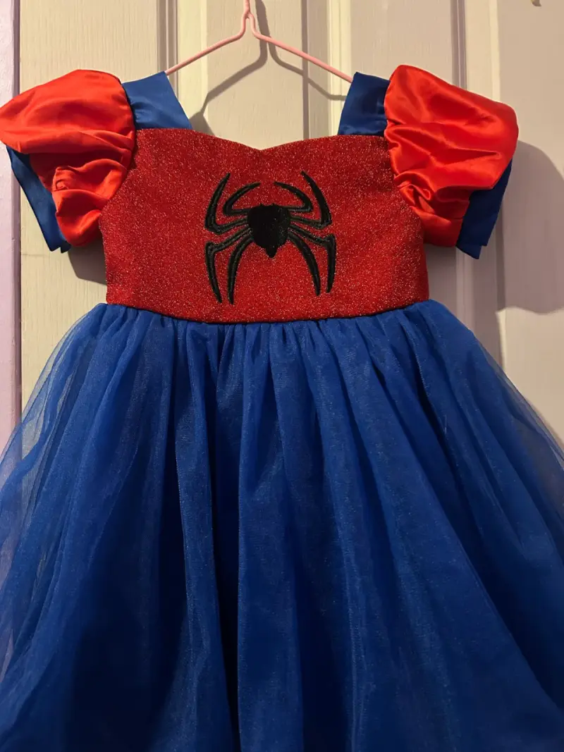 Disfraz de niña estilo superhéroe rojo y azul - 1