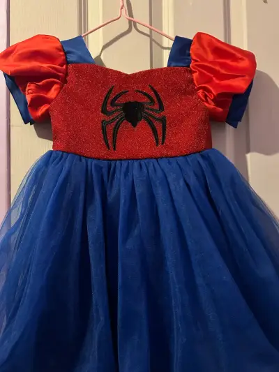Disfraz de niña estilo superhéroe rojo y azul - miniatura 1