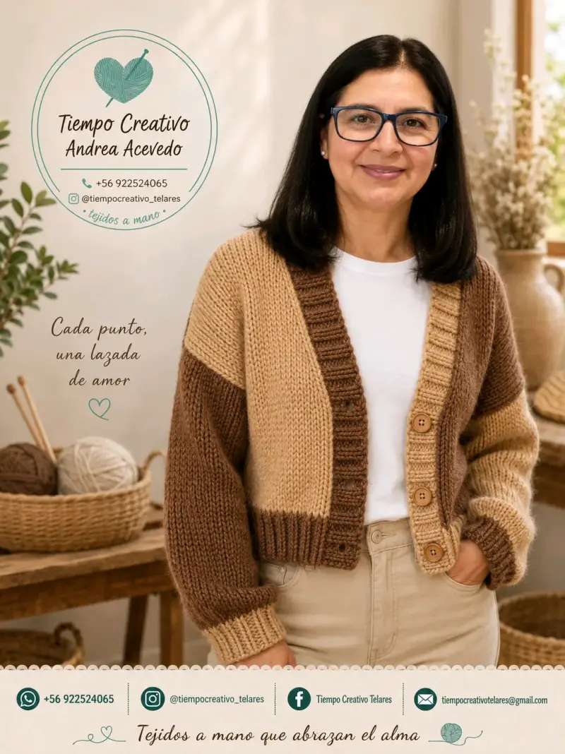 Cardigan de lana tejido a mano en tonos marrones