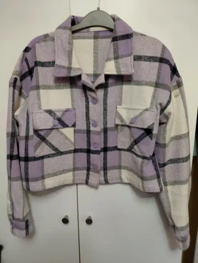 Chaqueta corta de cuadros lila y blanco - miniatura 1