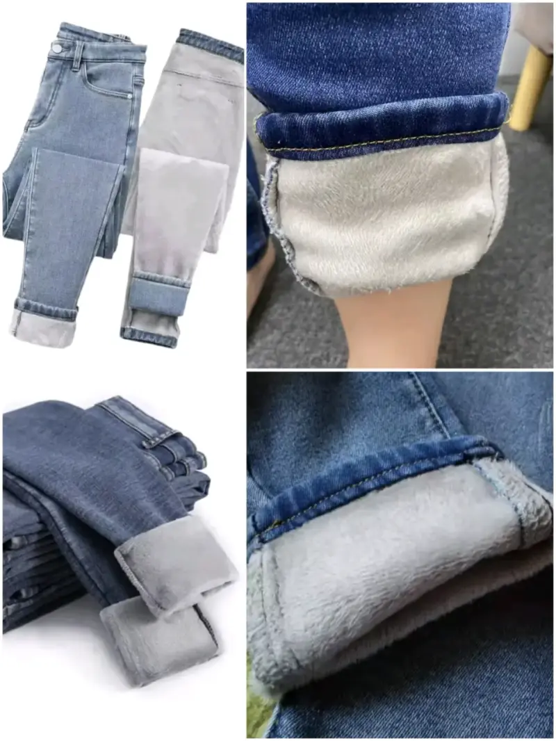 Jeans de mezclilla forrados térmicos para invierno - 5