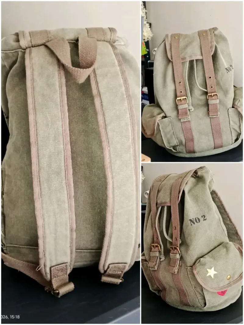 Mochila vintage de lona verde con correas ajustables - 5