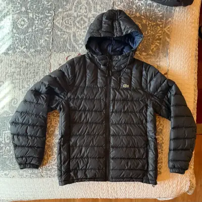 Chaqueta acolchada con capucha Lacoste negra - miniatura 1