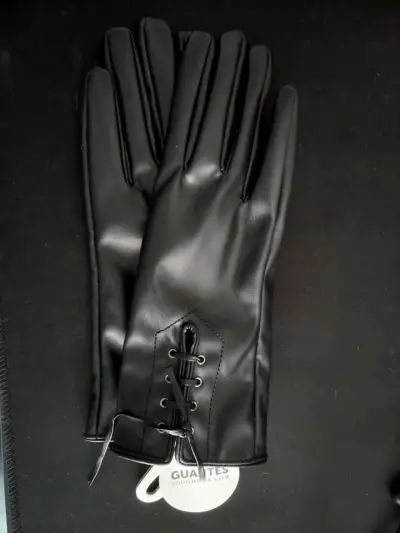Guantes de cuero sintético negros con forro - miniatura 1
