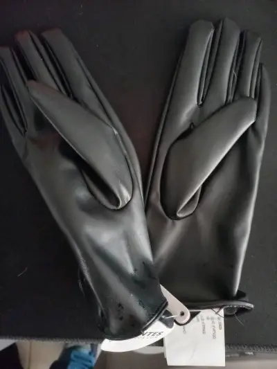 Guantes de cuero sintético negros con forro - miniatura 2