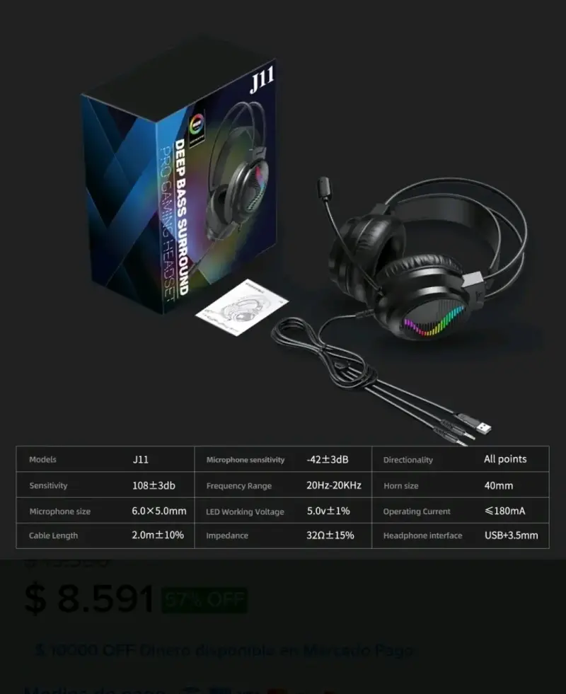 Auriculares Gaming Gamer Bluetooth Micrófono. - 3