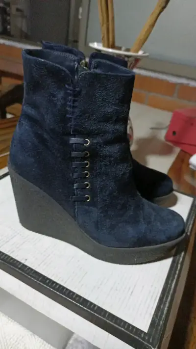 Botines de gamuza azul con plataforma - miniatura 1