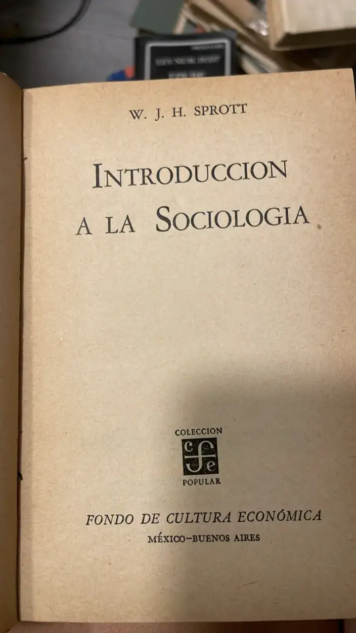 Libro Introducción a la Sociología de W. J. H. Sprott - 1