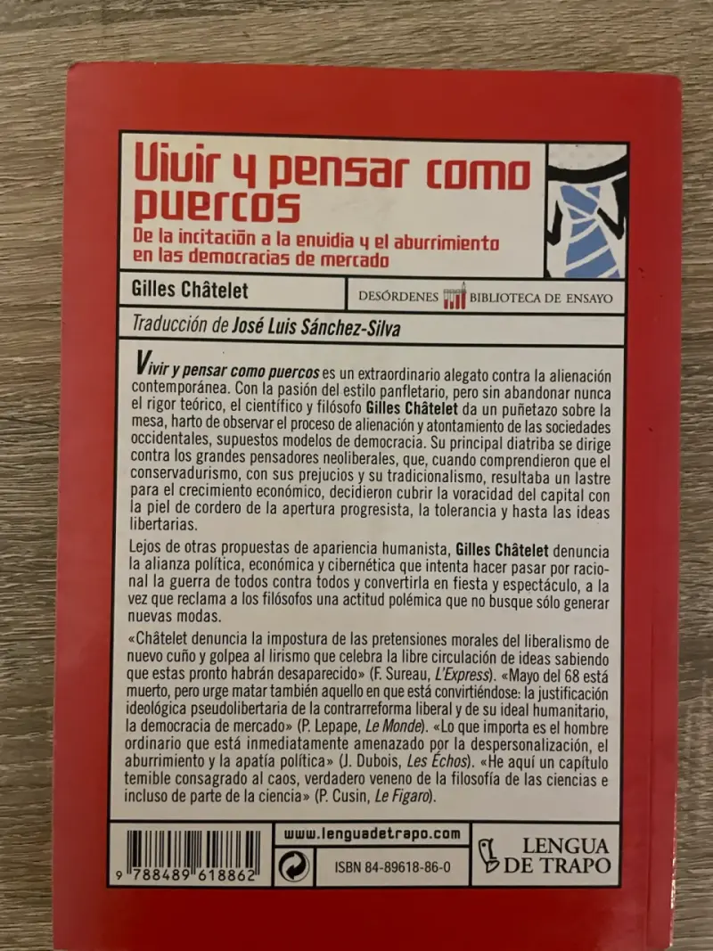 Libro Vivir y Pensar Como Puercos, Gilles Châtelet - 2