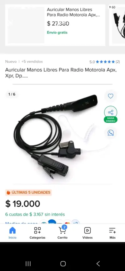 Auricular manos libres para radio Motorola APX - miniatura 1