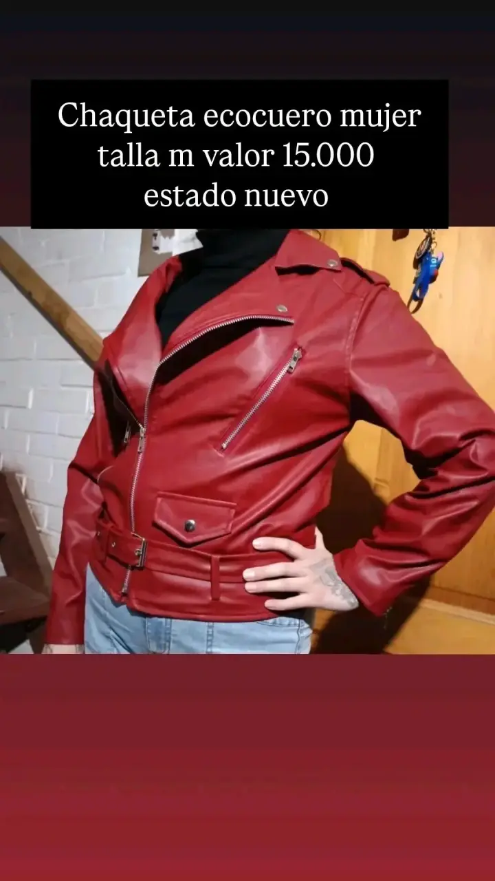 Chaqueta de ecocuero roja para mujer talla M