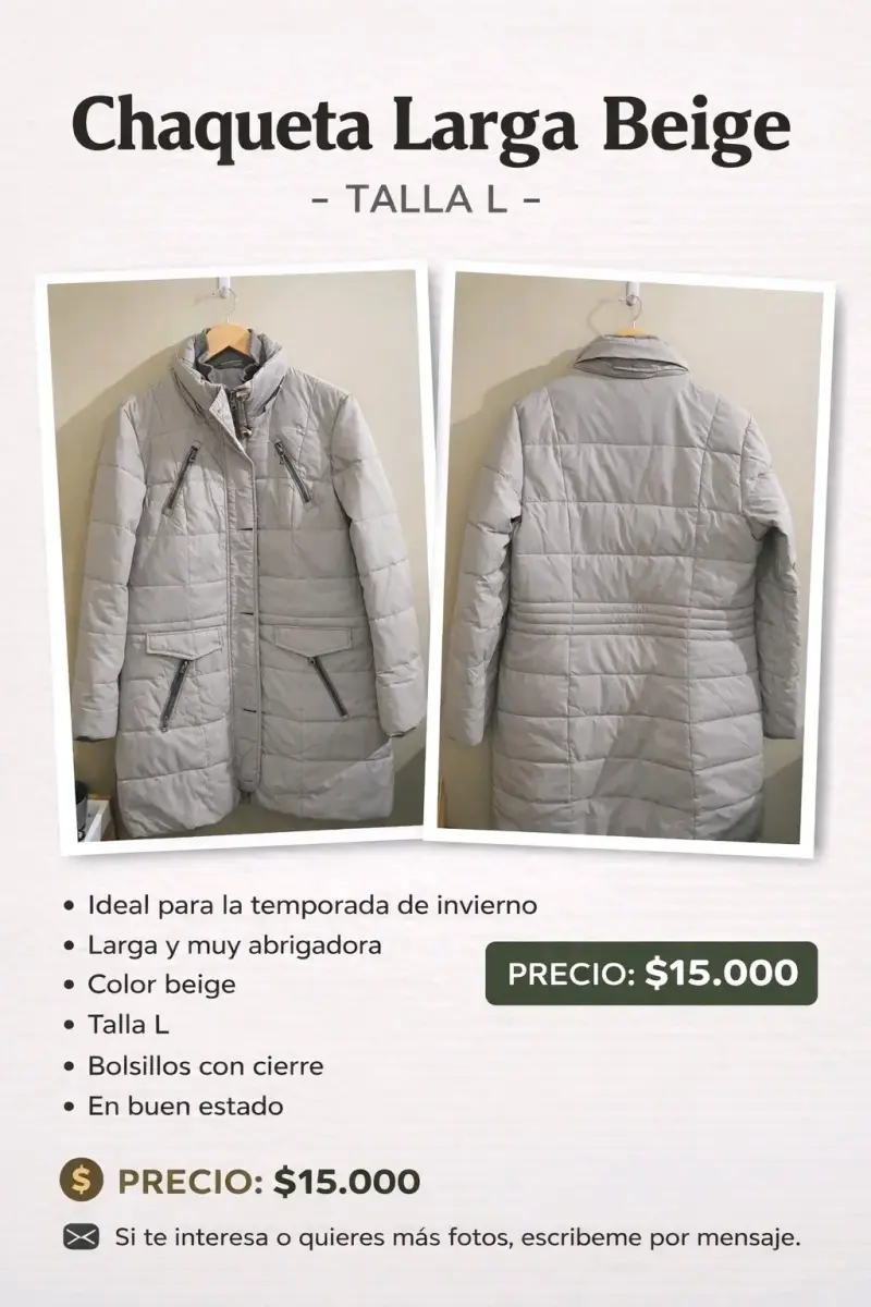 Chaqueta larga beige talla L en buen estado