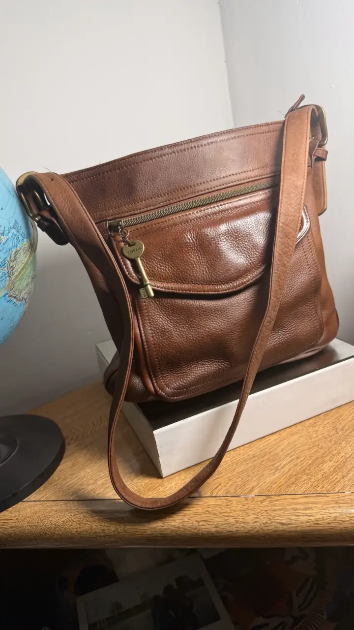 Bolso de cuero marrón Fossil con cierre - 1