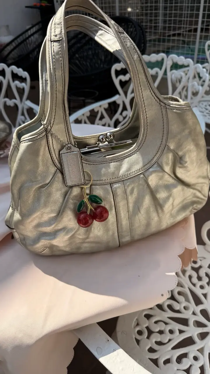 Bolso de cuero plateado Coach con detalle de cerezas - 6
