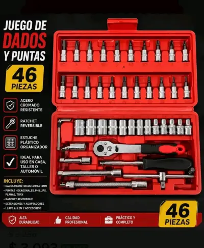 Set Caja Juego Herramienta Dados 46 Piezas Acero - miniatura 2