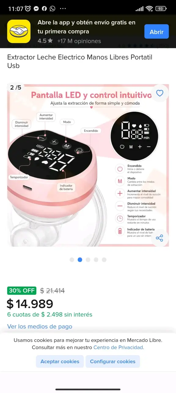 Extractor de Leche Eléctrico Portátil con Pantalla LED - 1
