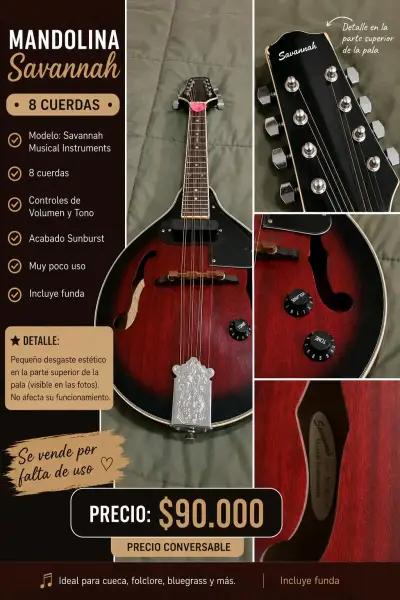 Mandolina Savannah 8 Cuerdas Sunburst - miniatura 1